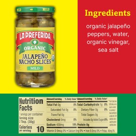 La Preferida Organic Mid Jalapeño Nacho Slices (Same Great Flavor, No Heat) Seedless Pickled Peppers – USDA Certified, No Added Sugar. Use on Tacos, Salads & Bowls, 11.5 oz. (Pack of 6)
