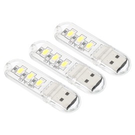 PATIKIL USB Night Light, 3 Pack Portable Plug-in Mini LED Lamp Stick 3 Beads for Home Decor Reading Sleeping Camping, White