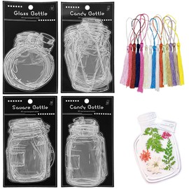 Cayway 120pcs Clear Pressed Flower Bookmarks DIY Plant Bookmark with Tassels, Transparent Bottle Shaped Flower Bookmark Maker