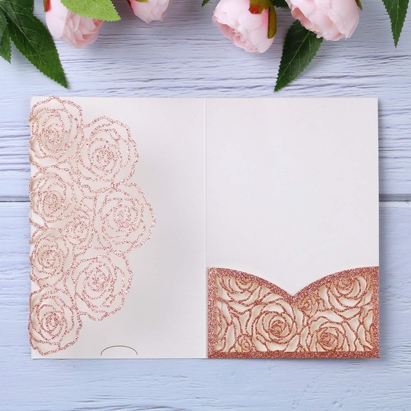 20 Pcs Laser Cut Wedding Invitations Card Pocket with Envelope