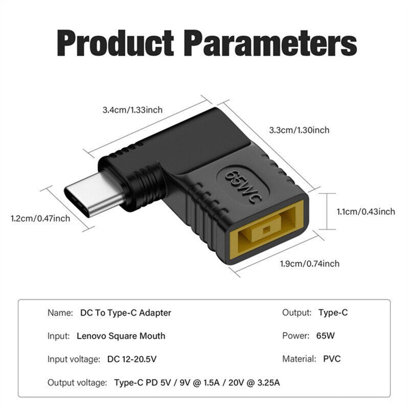 For Lenovo 90 Degree 65W USB Type C To DC