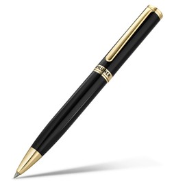BEILUNER Luxury Gel Pen with 24K Gold Finish, Black Piano Lacquer, Classic Leather Box-Best Pen Gift Set for Men and Women, Professional, Executive, Office, Business Signature, Retractable Nice Pens