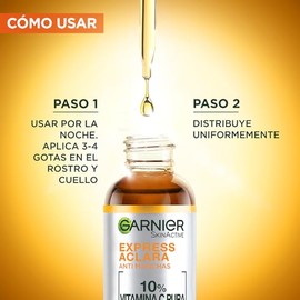 Garnier Express Aclara Serum Noche Antimanchas con 10% Vitamina C Pura para una Piel Radiante, reduce las Manchas durante la Noche, 30ml