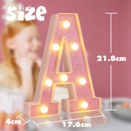 DyingSwan Led Light Up Letters, Pink Marquee LED Letter Lights 26 Alphabet, Small Pink Lighted Letters, Battery Powered Glitter Letters with Lights for Party, Table, Wall Decor（Letter A