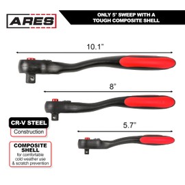 ARES 42033-3-Piece 72-Tooth Composite Ratchet Set - Chrome Vanadium Steel Construction & Full Composite Shell - Offset Handle - 72-Tooth Quick Release Reversible Heads