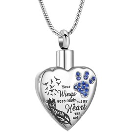 memorial jewelry Your Wings Were Ready But My Heart Was Not Stainless Steel Carved Locket Cremation Urn Necklace for Pet Dog Cat, Stainless Steel, No Gemstone