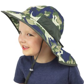 icolor Kids Sun Hat UPF50+ Sun Protection Toddler Summer Travel Beach Play Bucket Hats with Neck Flap for Girl Boy Ages 3~10T Dinosaur