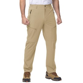 YSENTO Men's Cargo Hiking Pants Lightweight 5 Zipper Pockets Stretch Quick Dry Camping Fishing Travel Pants Light Khaki Size 40