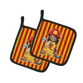Caroline's Treasures BB7000PTHD Fireman Girl Pair of Pot Holders Kitchen Heat Resistant Pot Holders Sets Oven Hot Pads for Cooking Baking BBQ, 7 1/2 x 7 1/2