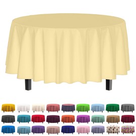 4-Pack Light Yellow Plastic Table Cloth - 84-Inch Round Disposable Tablecloth for Parties - Round Tablecloth - Disposable Table Cloths for Parties - Plastic Table Cover for Picnics - Exquisite