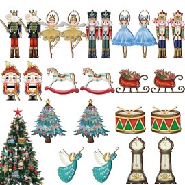 PLUSHCEWT 24 pcs Christmas Tree Decorations Wood Hanging Pendant Vintage Hanging Ornament Victorian Style Christmas Nutcracker for Windows Christmas Tree DIY Crafts