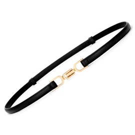 VONMELLI Ladies Thin Waist Belts for Women Faux Leather Skinny Belt for Dresses Fashion Adjustable Slim Belt Black