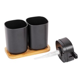 Bodico 3-Piece Black Soap Dispenser Bathroom Set, Black Soap & Lotion Dispenser Pump Set, with Tumbler & Tray, Stylish and Functional, Suitable for Bathroom Accessories Décor, Black