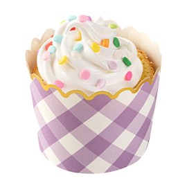 Restaurantware Panificio 4.5 Ounce Baking Cups 50 Disposable Paper Baking Cups - Greaseproof Oven-Ready Purple Paper Muffin Liners Microwavable Gold Rimmed Design