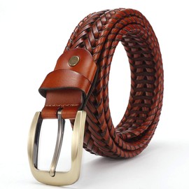 Enseed Mesh Belt, Braided All Leather, Leather, Braid, Width 1.3 inches (3.3 cm), Braun