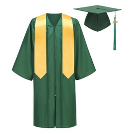 TOONRAIN Green Graduation Cap and Gown 2025 Matte Graduation Costume Tassel Topper Sash Set Adult Stole for High School Bachelor Robe 48"