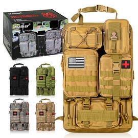 Universal Tactical Seat ​Back Organizer Vehicle Molle Panel Organizer Storage Bag with 5 Detachable Molle Pouch, Khaki