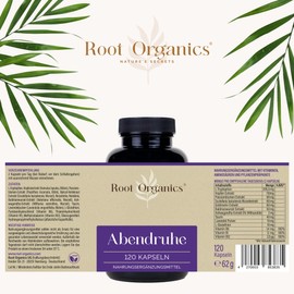 Abendruhe Schlafkapseln - 120 Kapseln (vegan), mit natürlichen Inhaltsstoffen für erholsamen Schlaf - Root Organics®