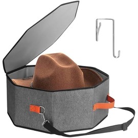 Hat Storage Box for Women & Men, Hardboard Support Hat Boxes with 1 Door Hook Hat Organizer, Cowboy Hat Box for Travel, Hat Bag Hat Case (Grey)