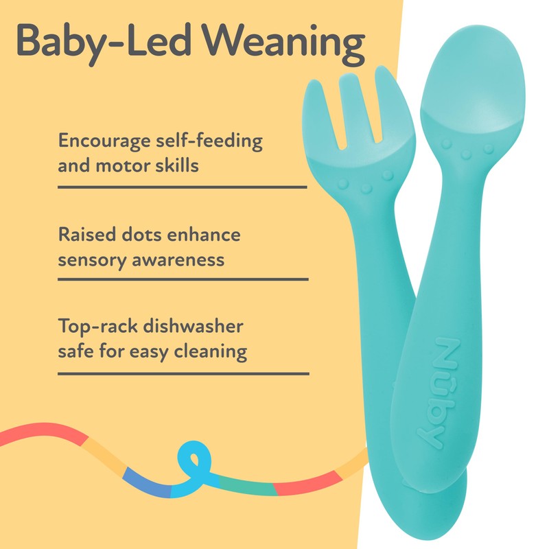 Nuby Silicone Easy Grip Fork & Spoon Set, 12+m in