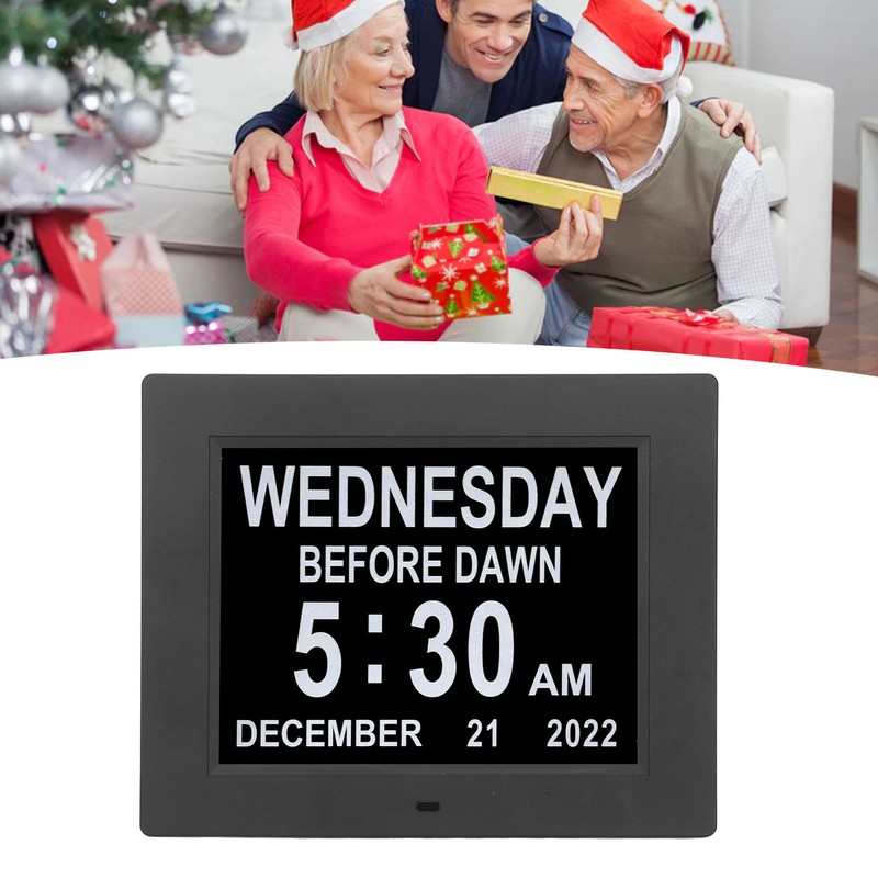 8inch Digital Day Calendar Clock Alarm Reminders 8 Languages Large