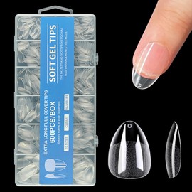 Gaivek 600 Pcs Short Almond False Nail Tips, Full Cover Gel Nail Extensions, Pre-Shaped Press-On Nails Kit, for DIY Manicure and Salon Use, 10 Sizes