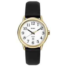 BUREI Men's Watch Black Leather Strap Minimalist Analogue Waterproof Quartz Watch Business Casual Watch for Men Luminous Easy-to-Read Dial, black gold, Minimalist, classic, easy to read, elegant