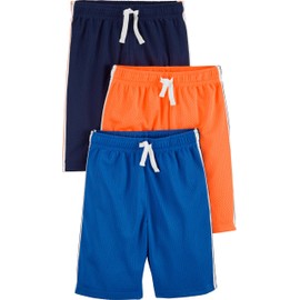 Simple Joys by Carter's Boys' 3-Pack Mesh Shorts, Blue/Orange/Navy, 5 Years (Pack of 3)