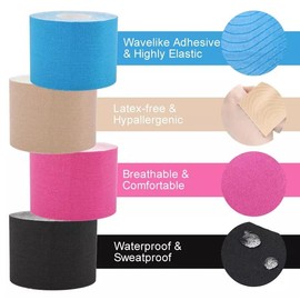 6 Pack of Waterproof Latex Free Kinesiology Recovery Tape 2 in x 16 ft Uncut Per Roll (Black)