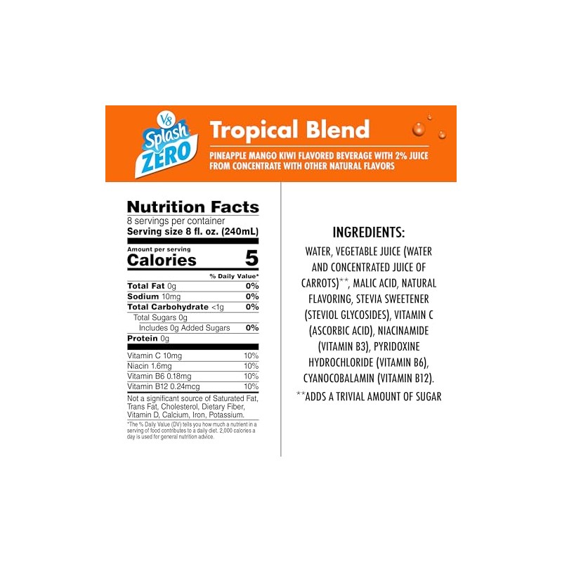 V8 Splash Zero Sugar Tropical Blend Flavored Beverage, 64 fl