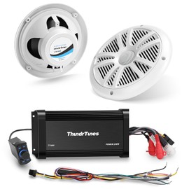 ThundrTunes Marine Powersport Bluetooth Amplifier Audio System with 2pcs White Speakers, Class D 60W x 4 CH, Switch Mount, Suitable for Motorcycle, UTV, ATV, Boat