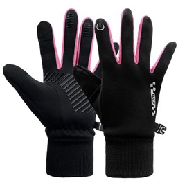 lifwimner Kids Winter Sports Gloves, Touch Screen Anti-slip Running Gloves, Waterproof Thermal Fleece Outdoor Gloves for Cycling, Skiing Soccer Hiking(Rose, L)