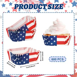JarThenaAMCS 600Pcs Patriotic Square Cupcake Liners July 4th Stars Stripes Red White Blue Cupcake Wrappers USA Flag Paper Disposable Muffin Brownie Cups for Baking Independence Day Party Supplies
