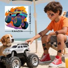 CUTELIILI Monster Truck Pre-Cut Temporary Tattoos for Kids Party Supplies, Truck Wheels Birthday Party Fake Tattoo Stickers for Boys Girls Favors Goodie Bag Fillers