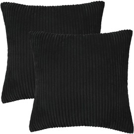 PiccoCasa Corduroy Pillow Cover Decorative Cushion Cover Striped Pillow Case Bedding Sofa Living Room Square Pillowcase 2pcs Black 45x45cm