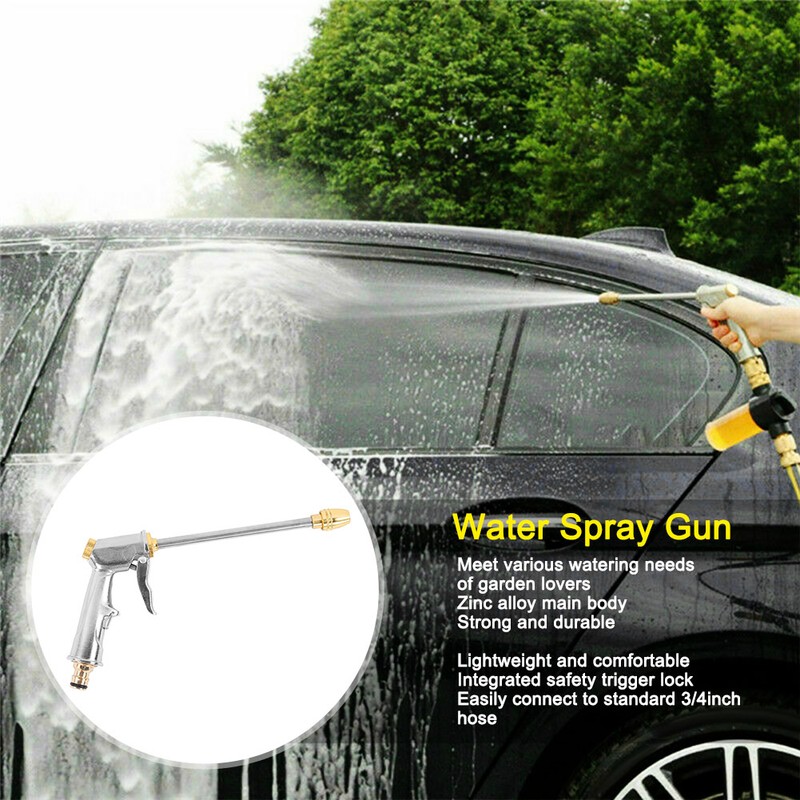 High Pressure Water Spray Gun Long Hose Brass Nozzle Adjustable