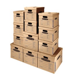 Bankers Box Classic Moving Box 12 Pack Kit, Reinforced Handles, Tape-Free Assembly, Box with Lid, 8 Small and 4 Medium Boxes (7716401)