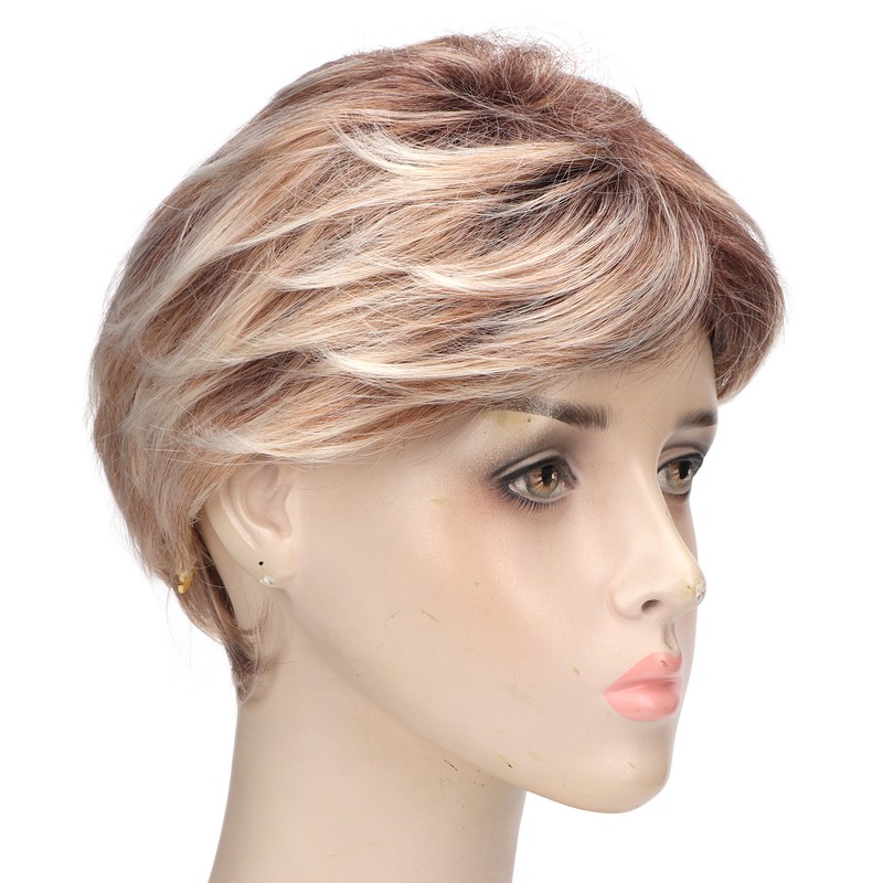 Woman Short Wig Synthetic Layered Straight Fluffy Heat Resistant Soft