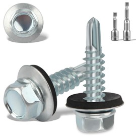 100PCS Roofing Screws with Rubber Washers 4.8x19mm Hex Head Self Tapping Screws und 2 M8 Hex Socket Bits Tech Screw for Metal Zinc Plated Corrugated Roofing Cladding Steel Screw for Tin Roof