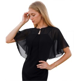 TONGFANTFL Capelets for Soft Chiffon Shawls Wraps Shrug for Wedding Evening Dress Cape Cover Up for Women (Black)