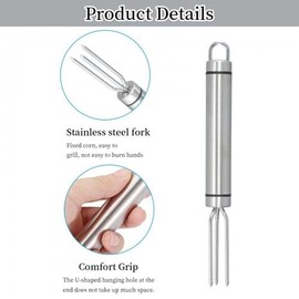 Pack of 3 jacket potato forks, 18.3 x 1.9 cm, stainless steel potato fork, corn fork with 3 prongs, silver, reusable