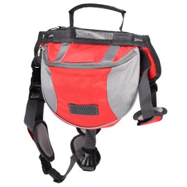 Alforja para Perro Mochila de Camping para Perros Transpirable con Bolsillos Laterales Reflectante Y Ajustable para Perro(Rojo S)