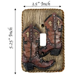 Urbalabs Western Cowboy Boots Roper Wood West Look Decorative Light Switch Outlet Wall Plate Covers Country Home Rustic Light Switch Covers Single Double 2 Gang Switch Plates (Single Switch)