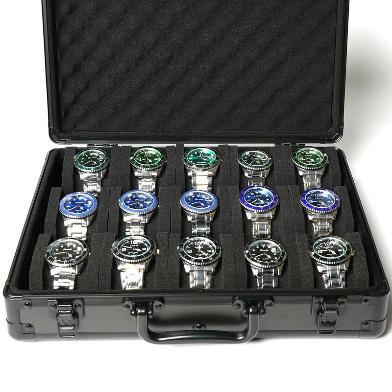 AUKURA 15 slots Watch organizer Case, Aluminum watch storage box,