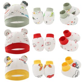 Baby Turban Hats Baby Hat Mittens Foot Cover Set 3 Pairs Newborn Baby Caps Mittens Foot Cover Newborn Set Anti-Scratch Mittens Infant Beanie Hat Cotton Baby Girl Boy Hats for 0-6 Months Infant Cotton