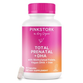 Pink Stork by Amy Suzanne – Total Prenatal Vitamins | 60 Vegan Capsules | Methylated Folate, DHA, Iron | Mint-Scented for Healthy Pregnancy