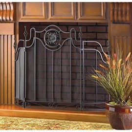 Fireplace Tuscan Design FIRE Place Screen Screens Black Iron Metal Mesh