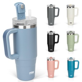 TYESO Insulated Tumbler, 3.8 fl oz (0.9 L) Water Bottle, Stainless Steel Bottle, Straw Included, Handle, Mug, Outdoor, Vacuum Insulated, Double Layer, Wide Mouth, Large Capacity, Direct Drinking, Girls, Boys, 30.4 fl oz (900 ml), Sky Blue