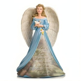 The Hamilton Collection Angels of Peace Figurine Collection Issue #2: God's Grace is Not The Light Handcrafted Resin Angels with Glitter Golden and Scripture by Thommas Kinkade 7-inches