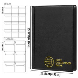 Uncle Paul Coin Collection Book Holders for Collectors, 12 Mixed Pages 108 Pockets Coin Collecting Album Storage Organizer Supplies CS01S1BK